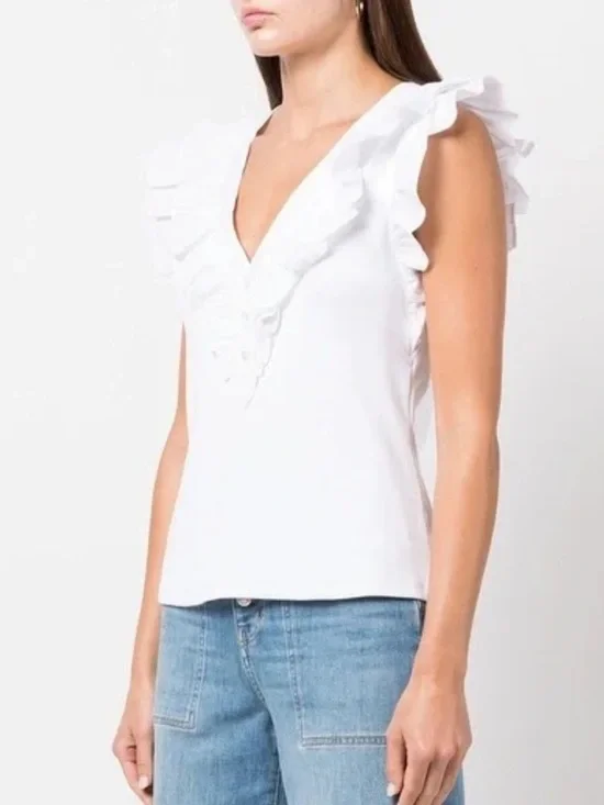 Veronica Beard Adrianna Ribbed Ruffle Top - Picture 2 of 10